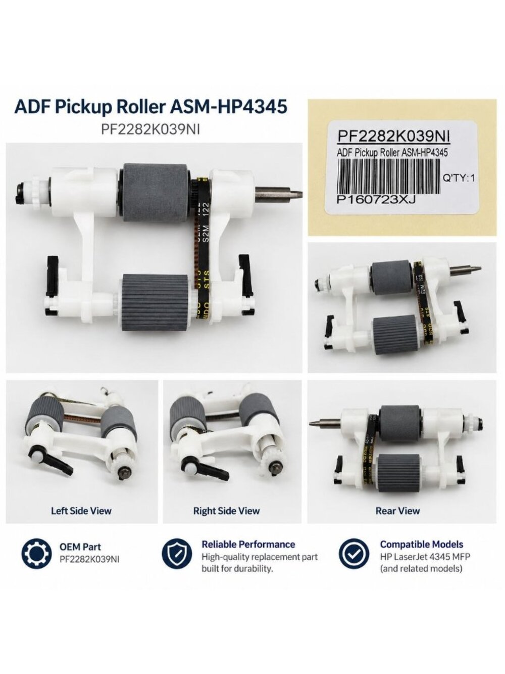HP ADF Pickup Roller Assembly PF2282K039NI ASM-HP4345 LaserJet MFP Replacement P